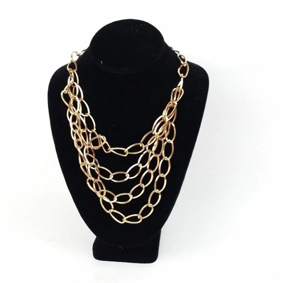 Gold Hoop Chain Links Multi Strand Necklace - Picture 2 of 4